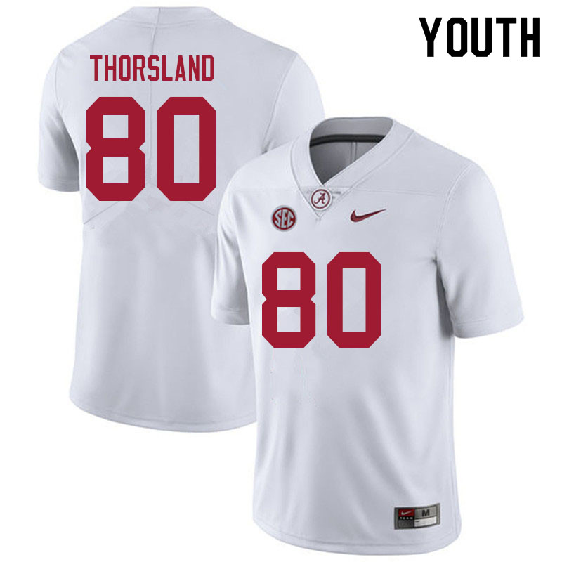 Alabama Crimson Tide Youth Adam Thorsland #80 White NCAA Nike Authentic Stitched 2021 College Football Jersey AR16I00JW